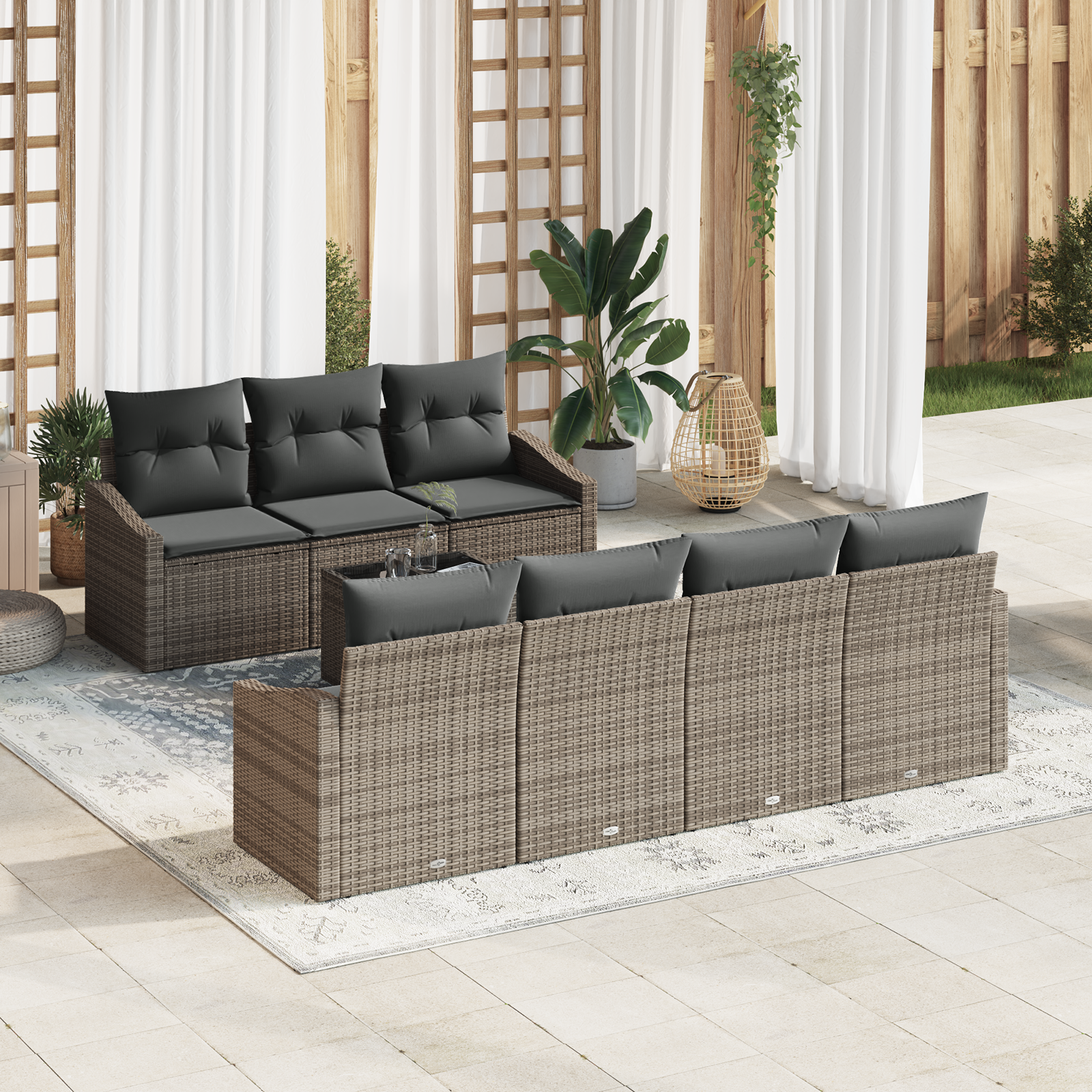 Set Divani Giardino 8 Pezzi con Cuscini Polyrattan Grigio