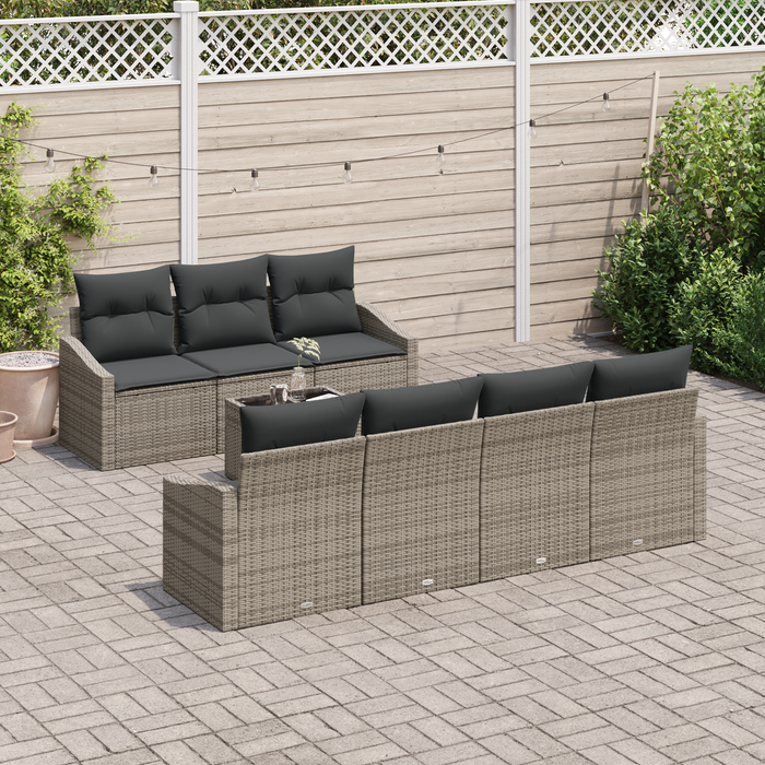 Set Divani Giardino 8 Pezzi con Cuscini Polyrattan Grigio