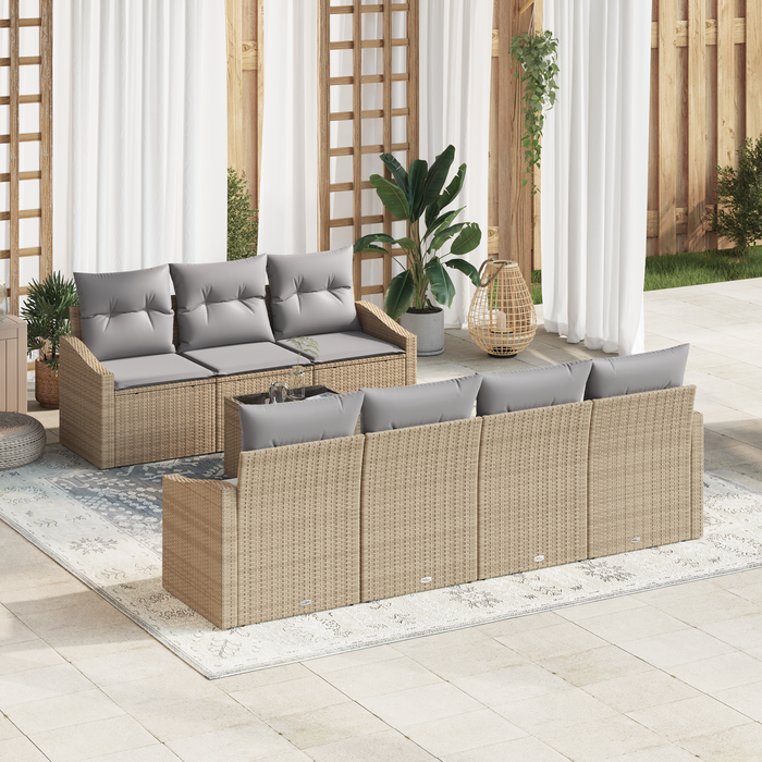 Set divano da giardino 8 pezzi con cuscini beige polyrattan