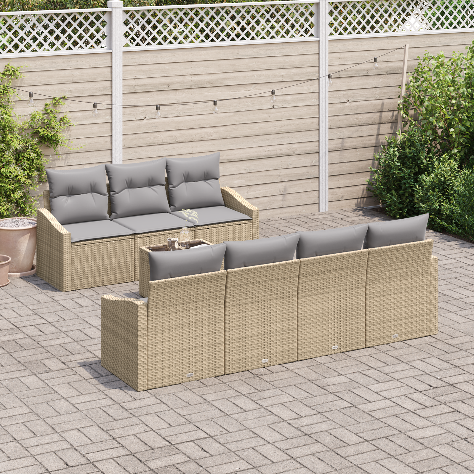 Set divano da giardino 8 pezzi con cuscini beige polyrattan