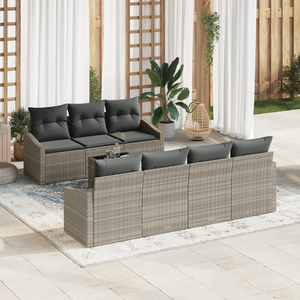 Set di Divani da Giardino da 8 Pezzi con Cuscini in Polyrattan Grigio Chiaro