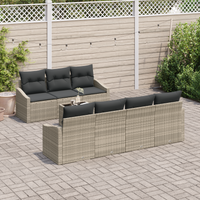 Set di Divani da Giardino da 8 Pezzi con Cuscini in Polyrattan Grigio Chiaro