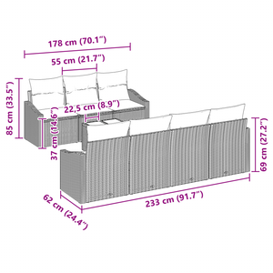Set di Sofà da Giardino da 8 Pezzi con Cuscini Nero Rattan Polimero