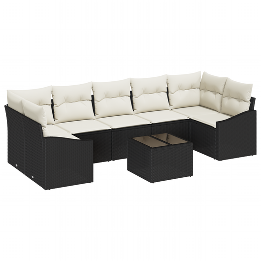 Set di divani da giardino da 8 pezzi con cuscini in polyrattan nero