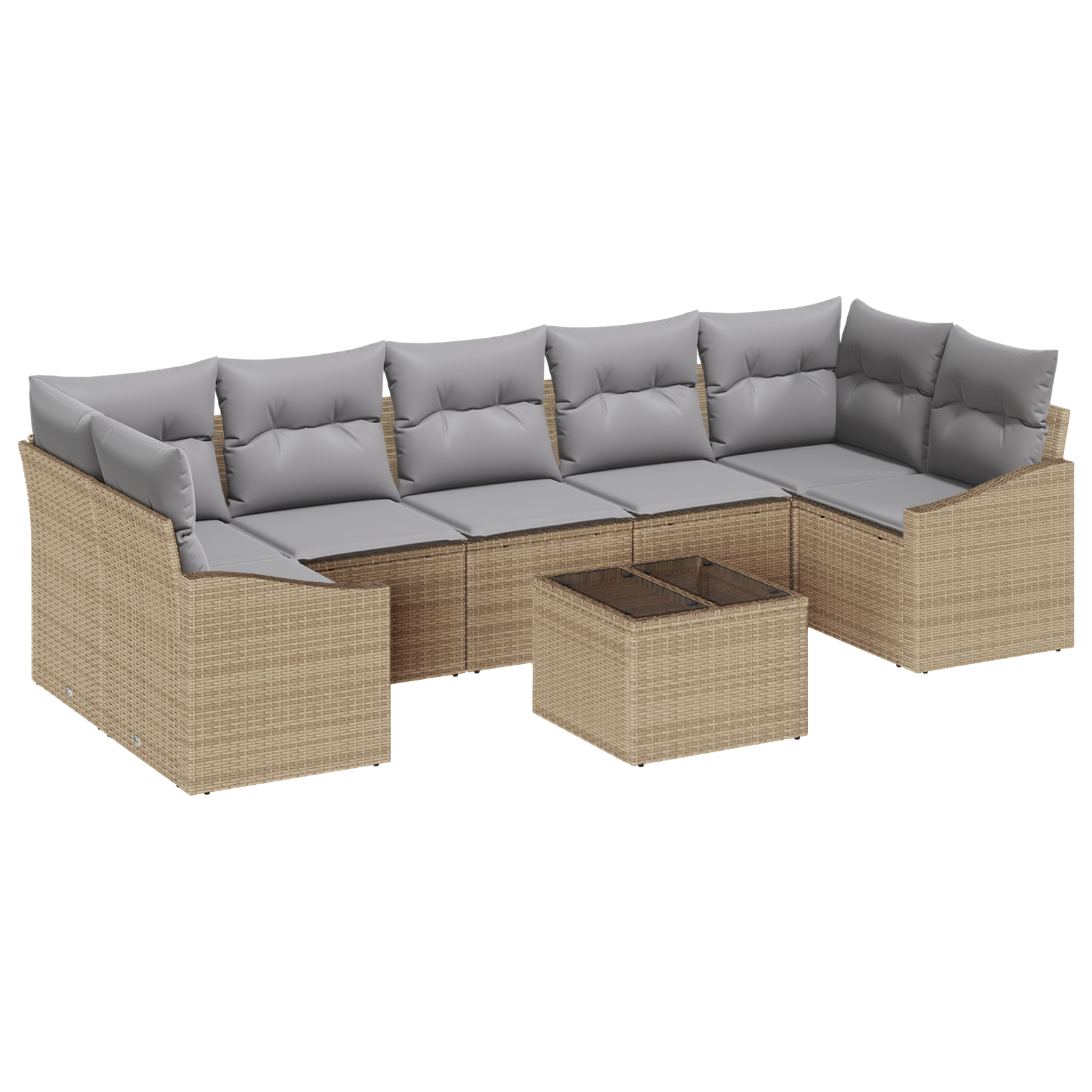 Set Divano da Giardino a 8 Pezzi con Cuscini Beige in Polirattan