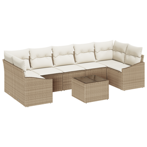 Set di Divani da Giardino a 8 Pezzi con Cuscini Beige in Polirattan
