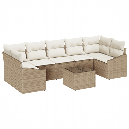 Set di Divani da Giardino a 8 Pezzi con Cuscini Beige in Polirattan
