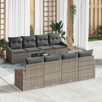 Set di divani da giardino 9 pezzi con cuscini Grigio Polyrattan