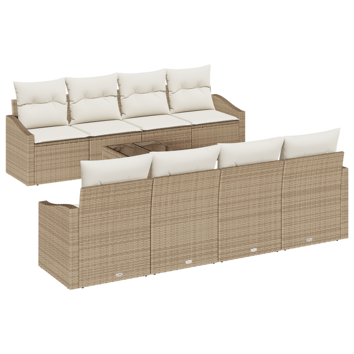 Set di divani da giardino 9 pezzi con cuscini beige rattan sintetico