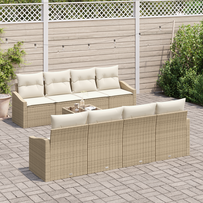 Set di divani da giardino 9 pezzi con cuscini beige rattan sintetico