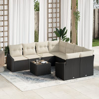 Set Divano da Giardino in 9 Pezzi con Cuscini Nero Rattan