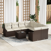 Set Divano da Giardino 9 Pezzi con Cuscini Marrone Polirattan