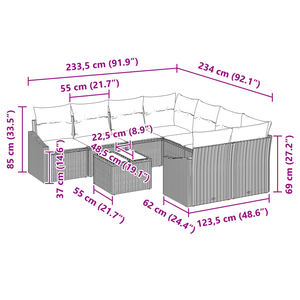 Set Divani Giardino con Cuscini Grigi 9 Pezzi in Polyrattan