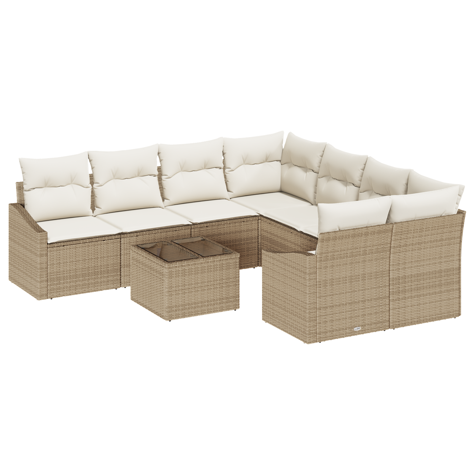 Set di divani da giardino da 9 pezzi con cuscini beige in polyrattan