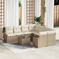 Set di divani da giardino da 9 pezzi con cuscini beige in polyrattan