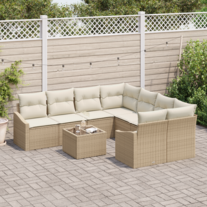 Set di divani da giardino da 9 pezzi con cuscini beige in polyrattan