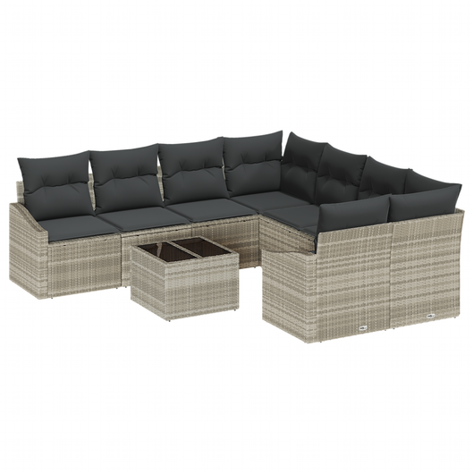Set Divano Giardino 9 Pezzi con Cuscini Grigio Chiaro Polyrattan