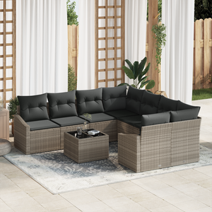 Set Divano Giardino 9 Pezzi con Cuscini Grigio Chiaro Polyrattan