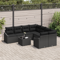 Set di divani da giardino 9 pezzi con cuscini in polyrattan nero