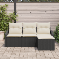 Set di divani da giardino a 4 pezzi con cuscini in rattan poliestere nero