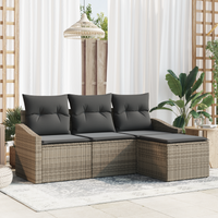 Set di Divani da Giardino a 4 Pezzi con Cuscini Grigio in Rattan Sintetico