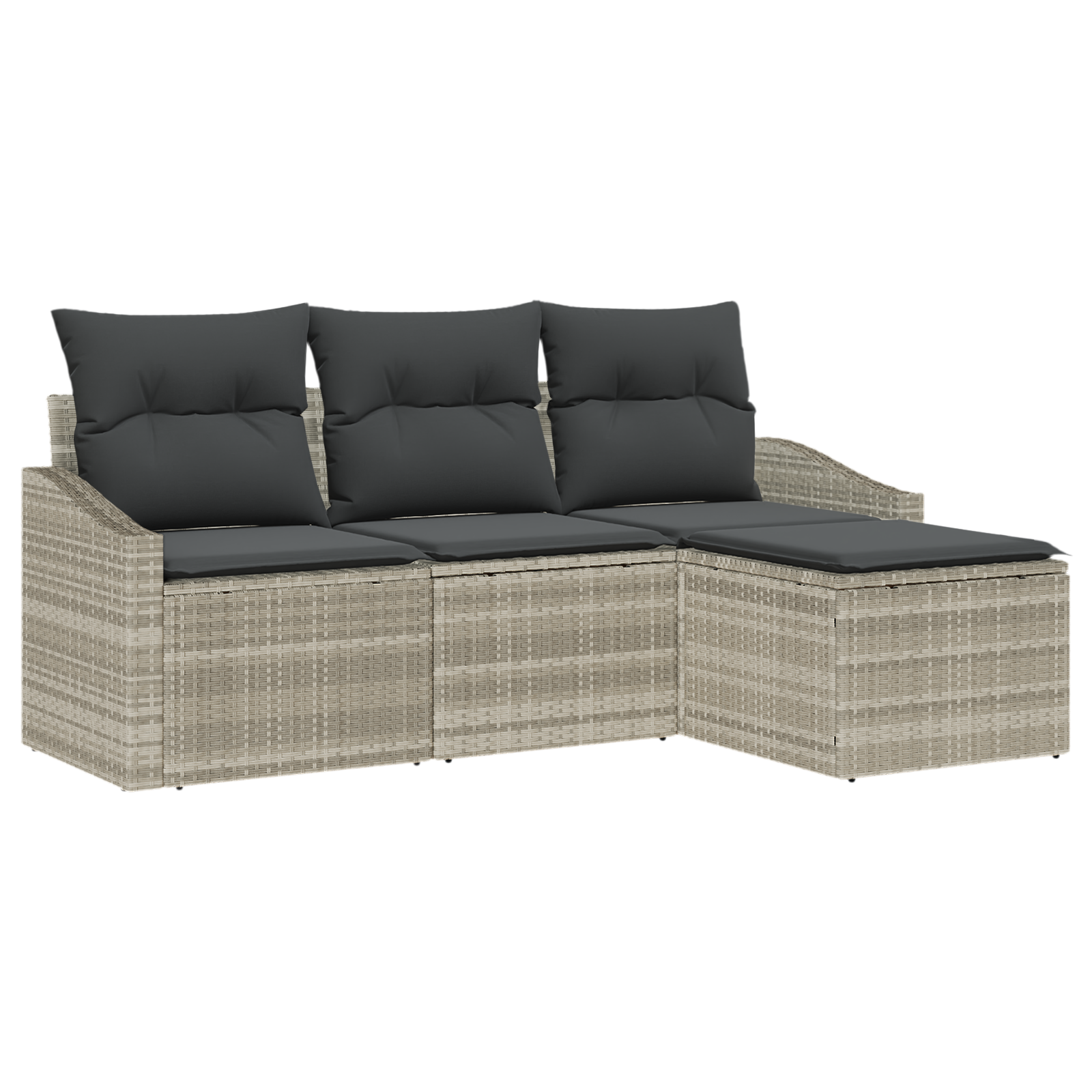 Set di divani da giardino 4 pezzi con cuscini Grigio chiaro Rattan Polietilene