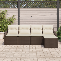Set di Divano da Giardino da 5 Pezzi con Cuscini in Rattan Marrone
