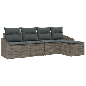 Set Divano da Giardino 5 Pezzi con Cuscini Grigio Polyrattan