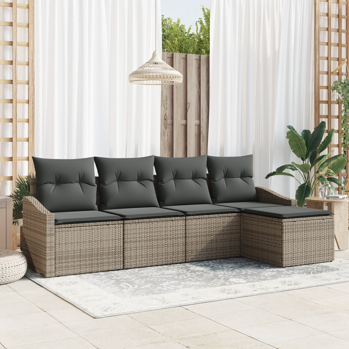 Set Divano da Giardino 5 Pezzi con Cuscini Grigio Polyrattan