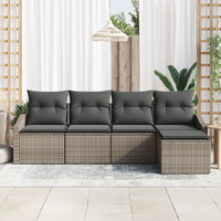 Set Divano da Giardino 5 Pezzi con Cuscini Grigio Polyrattan