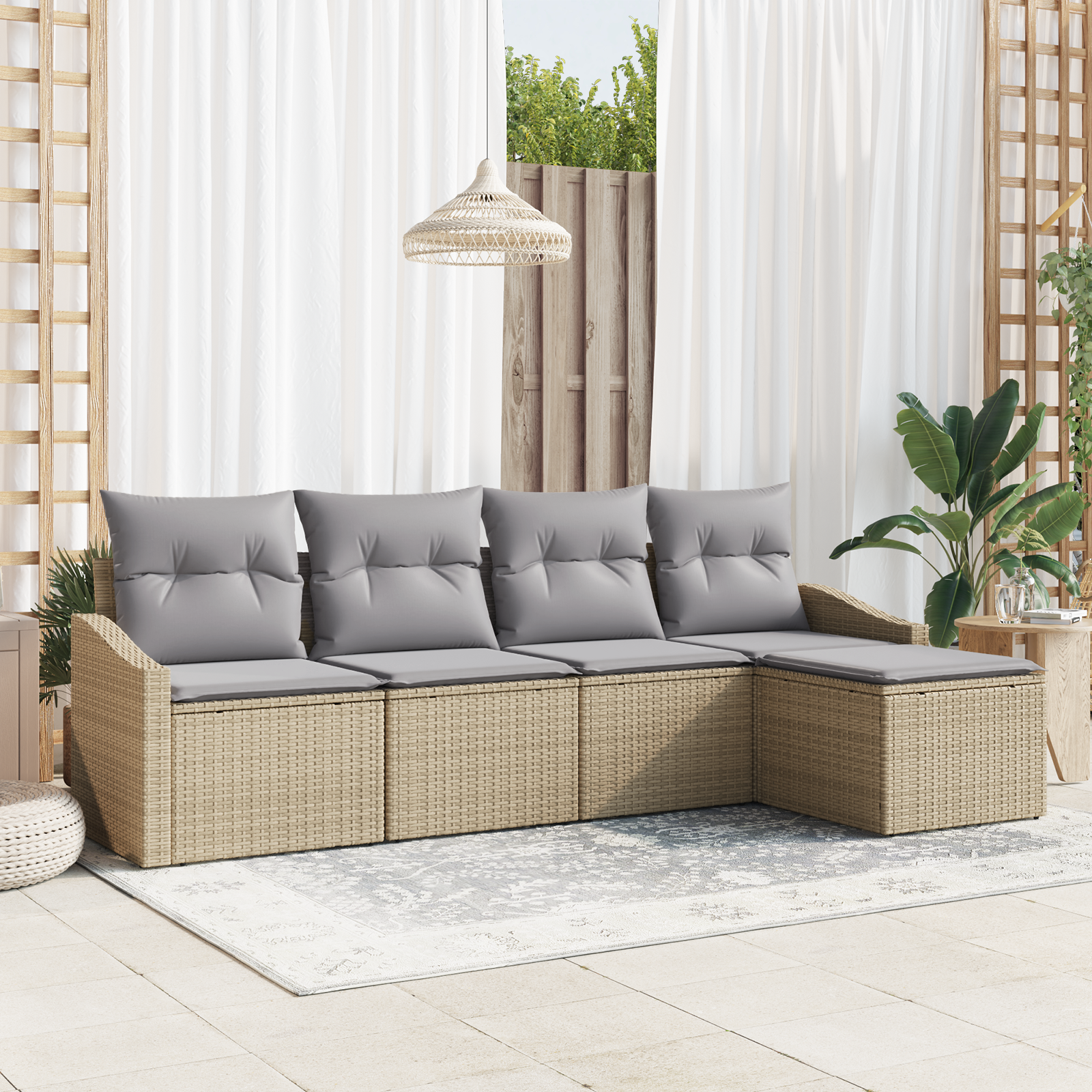 Set di divani da giardino 5 pezzi con cuscini Beige Polyrattan