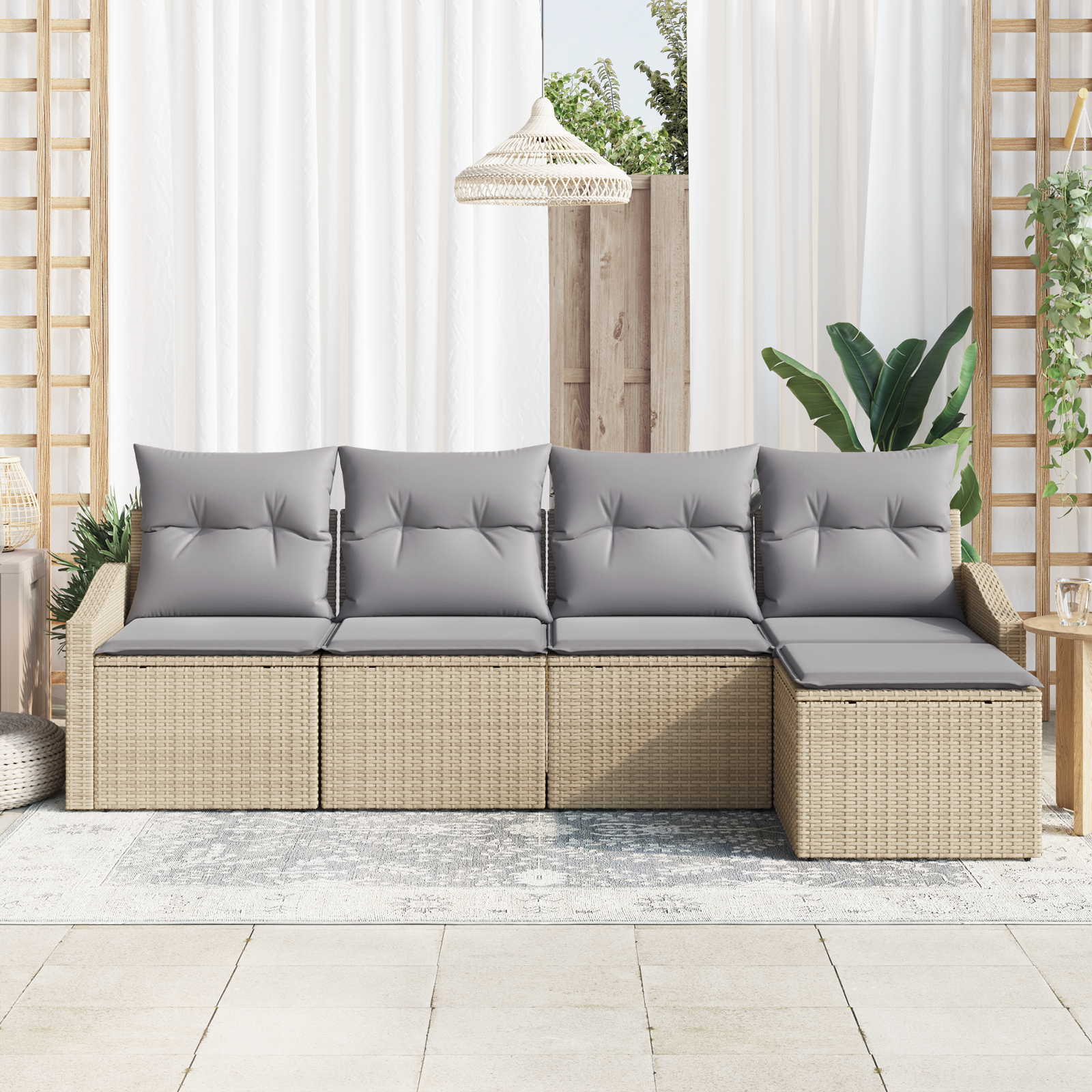 Set di divani da giardino 5 pezzi con cuscini Beige Polyrattan