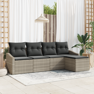 Set Divano da Giardino a 5 Pezzi con Cuscini Grigio Chiaro in Rattan Polimerico