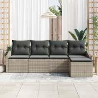 Set Divano da Giardino a 5 Pezzi con Cuscini Grigio Chiaro in Rattan Polimerico