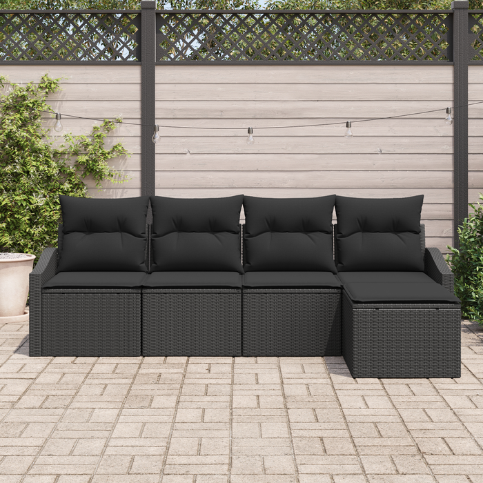 Set di Divani da Giardino 5 Pezzi con Cuscini Rattan Nero