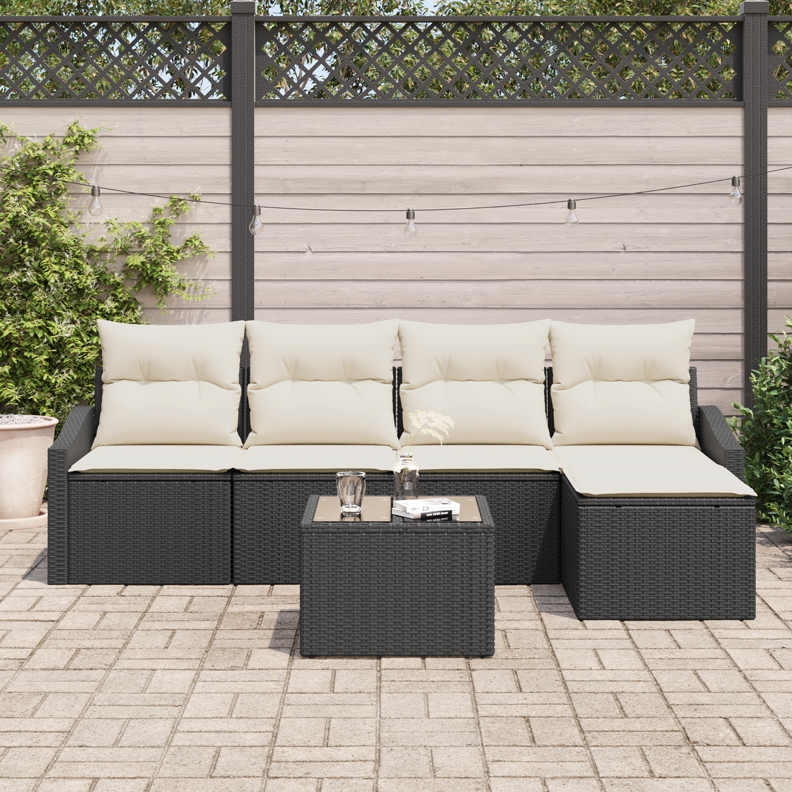 Set Divano da Giardino 5 Pezzi con Cuscini in Polyrattan Marrone