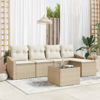 Set Divano da Giardino a 6 Pezzi con Cuscini Rattan Poly Marrone