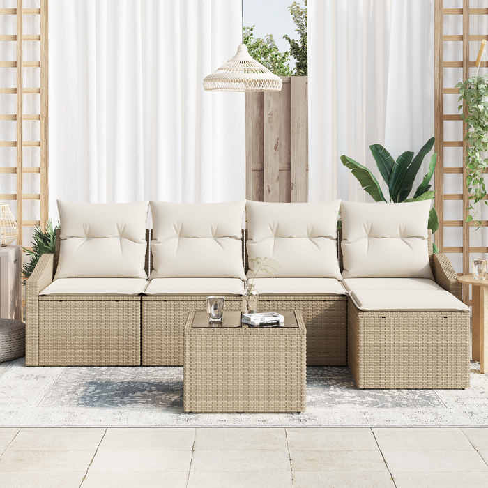 Set Divano da Giardino a 6 Pezzi con Cuscini Rattan Poly Marrone