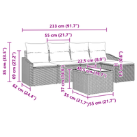 Set Divano da Giardino a 6 Pezzi con Cuscini Rattan Poly Marrone