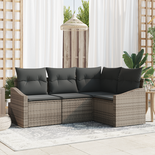 Set di Divani da Giardino 4 Pezzi con Cuscini Grigio Polyrattan