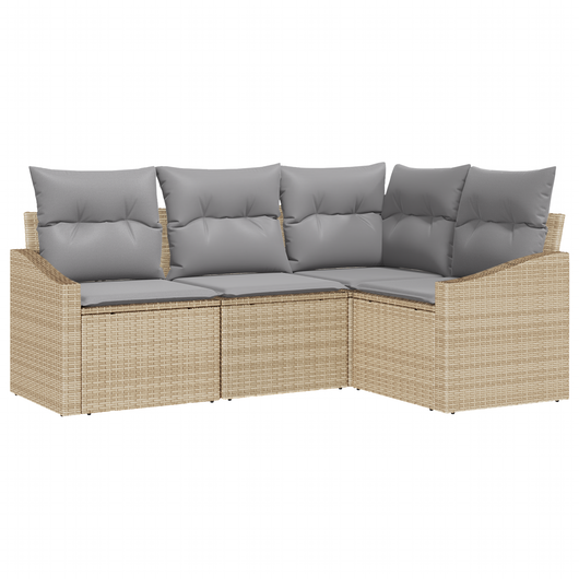 Set di Divano da Giardino 4 Pezzi con Cuscini Beige Polyrattan