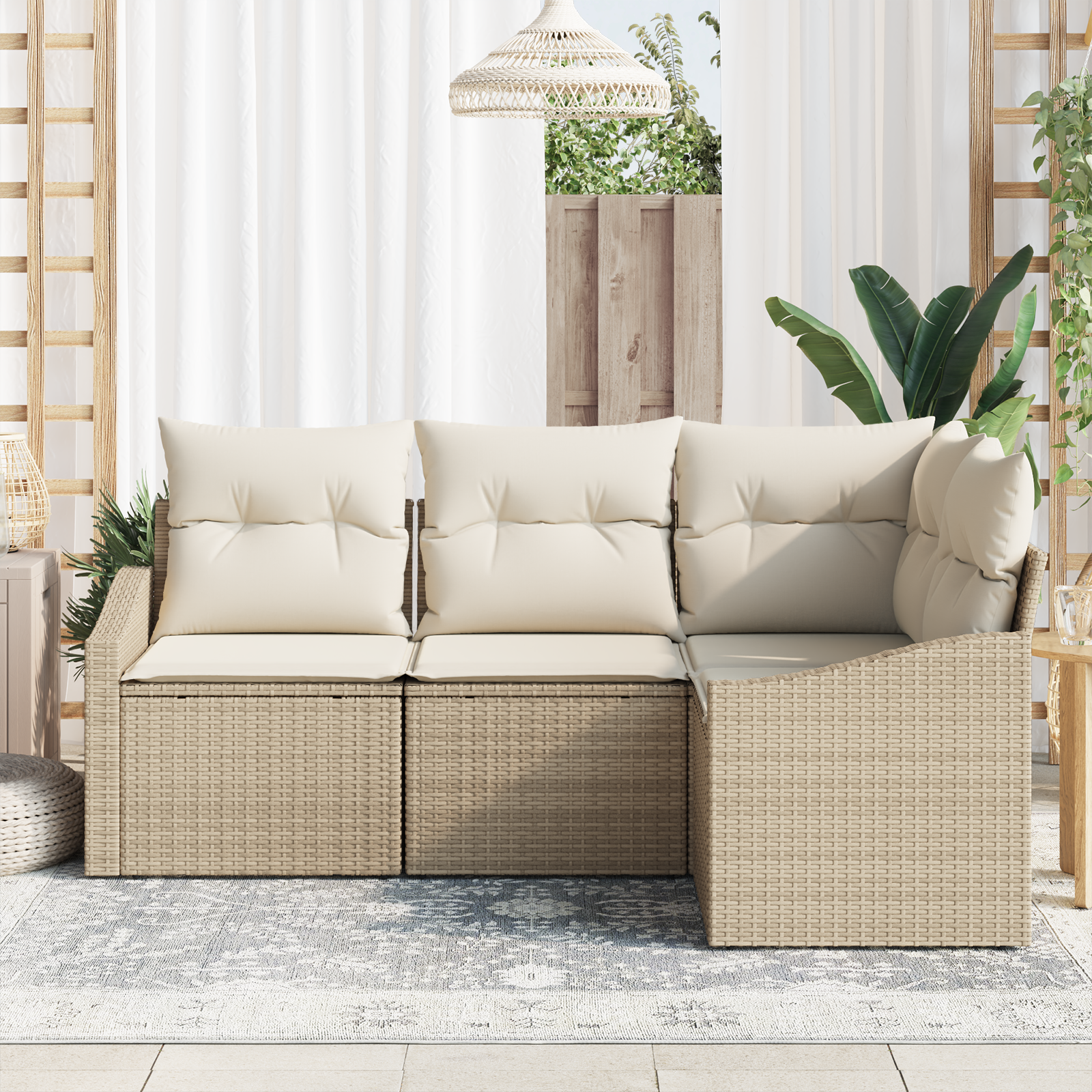 Set Divani Giardino 4 Pezzi con Cuscini Beige Rattan Sintetico