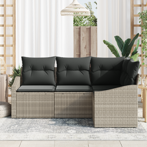 Set Divano da Giardino 4 Pezzi con Cuscini Grigio Chiaro Polyrattan