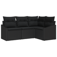 Set da giardino in 4 pezzi con cuscini in Polyrattan nero