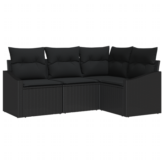 Set da giardino in 4 pezzi con cuscini in Polyrattan nero