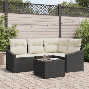 Set di Divani da Giardino da 4 Pezzi con Cuscini Rattan Poliestere Marrone