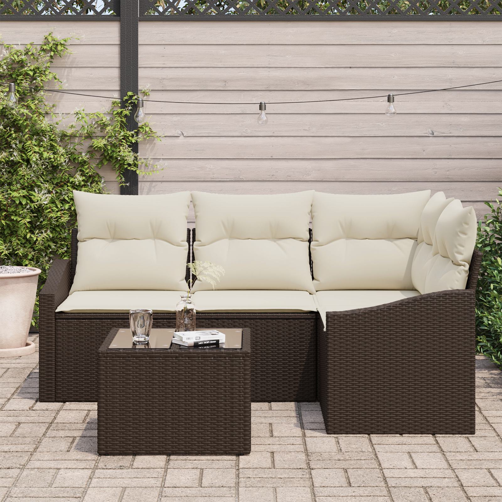 Set Divano da Giardino in 4 Pezzi con Cuscini Grigio Poly Rattan