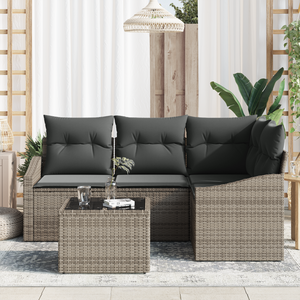 Set Divano da Giardino a 4 Pezzi con Cuscini Nero Polyrattan