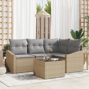 Set Divano da Giardino a 5 Pezzi con Cuscini Nero Rattan Poliestere