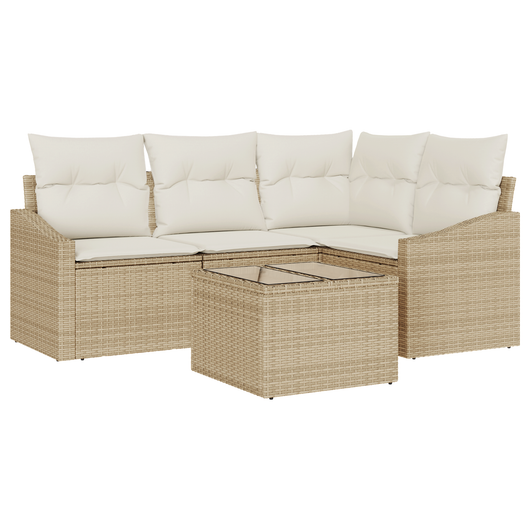 Set divano giardino 5 pezzi con cuscini marrone in polyrattan